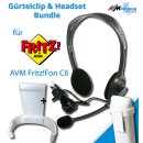Headset & Belt Clip Bundle for AVM Fritz!Fon C6 white